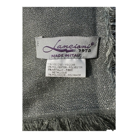 Lancioni Rectange Scarf Fringe Trim Metallic Knit Casual Gray Womens One Size - Picture 5 of 9